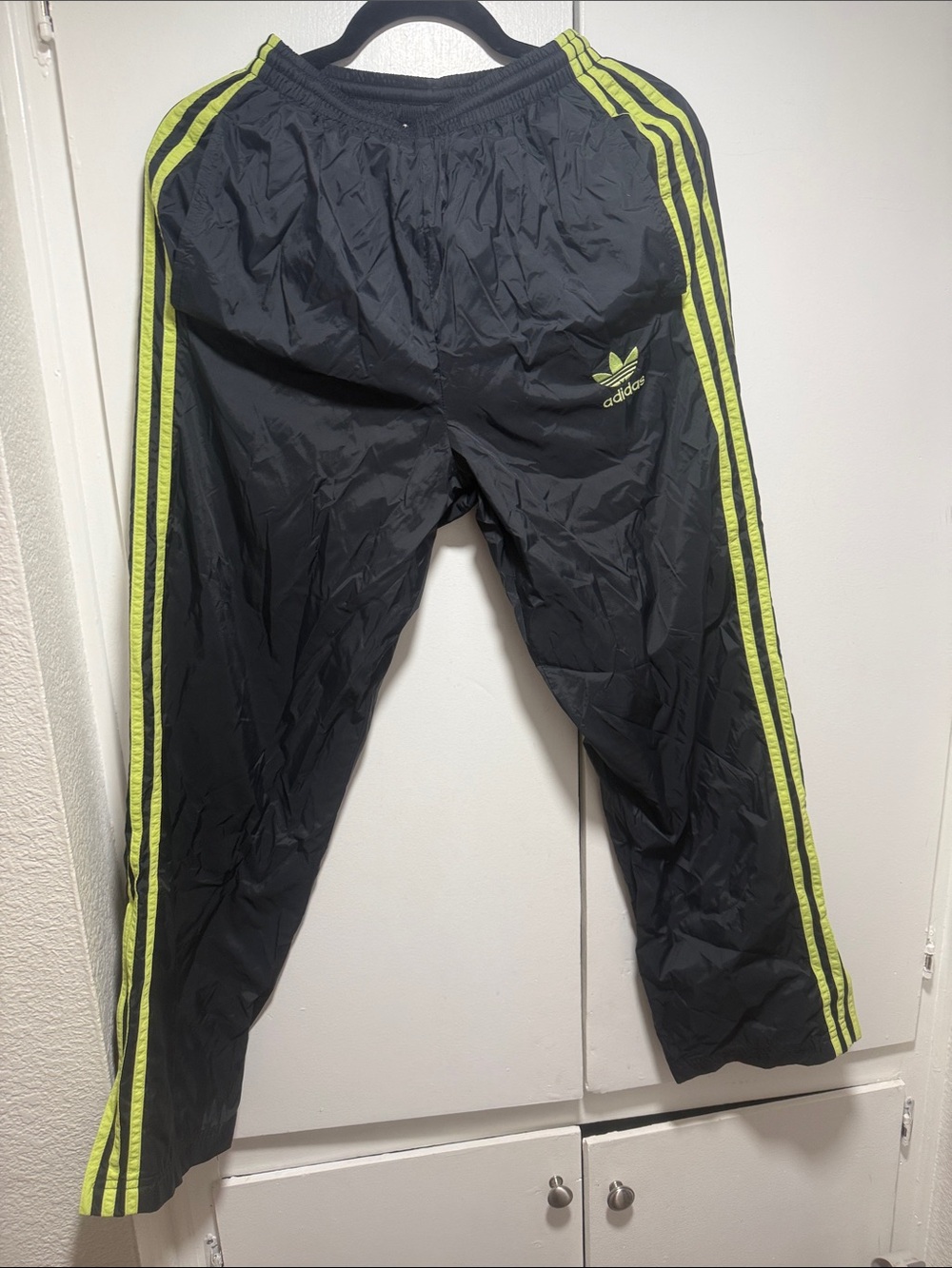 adidas Black Track Pants with Neon Yellow Stripes